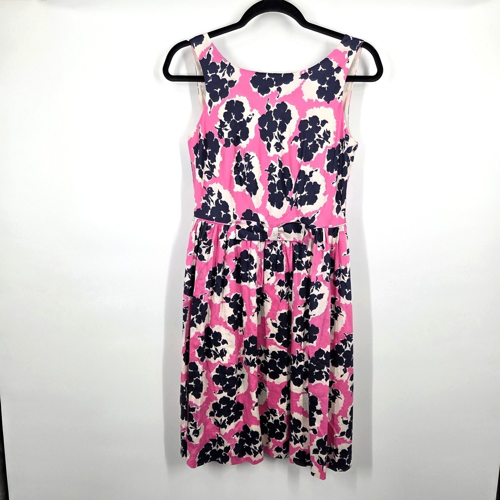 Boden Vintage Bow Dress Pink and Blue Floral Print 4R Classic Preppy Work Cotton